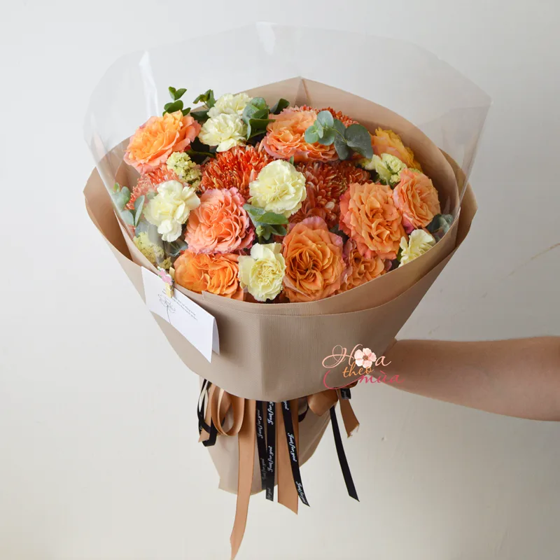 Bó hoa sinh nhật mẫu 10 – Tone cam vàng