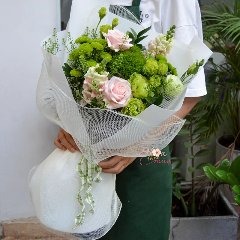 Bó hoa sinh nhật mẫu 18 – Tone xanh lá