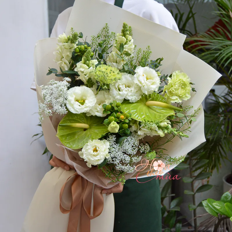 Bó hoa sinh nhật mẫu 19 – Tone xanh lá