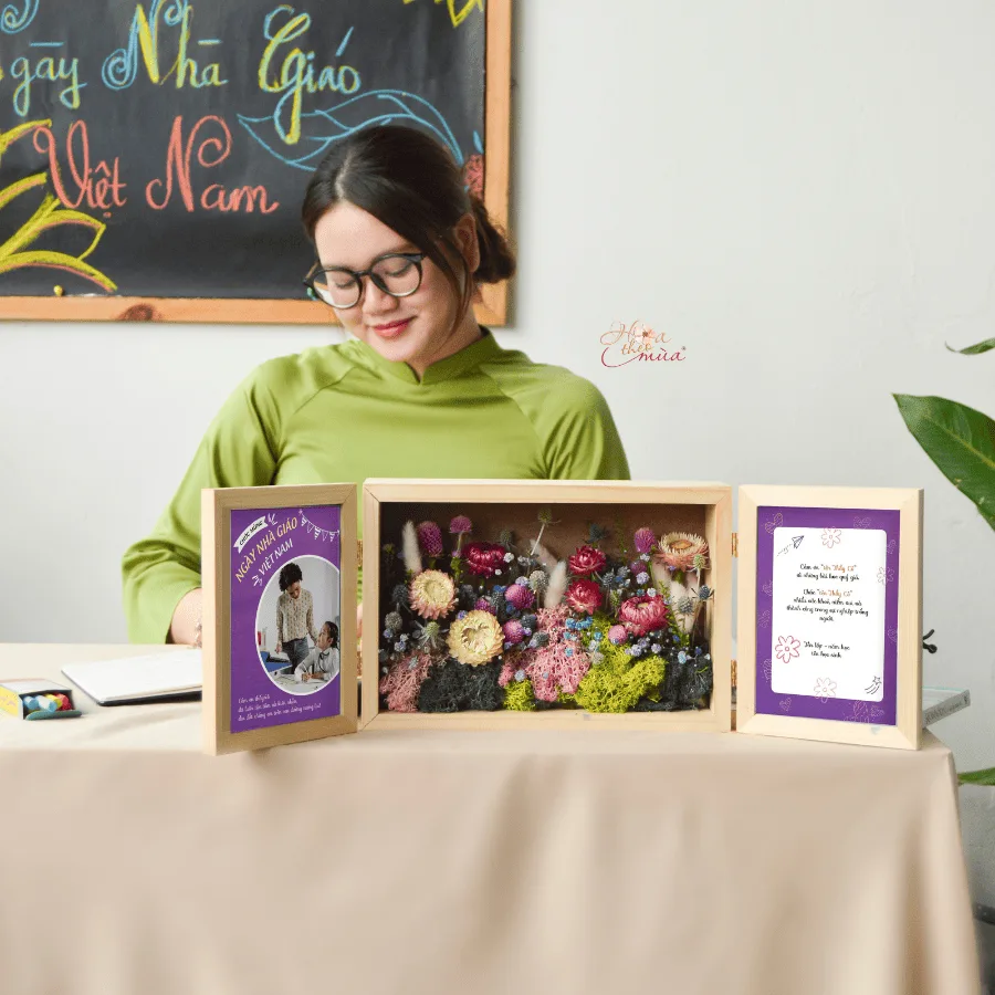 Hộp hoa tone hồng tím size L – Vườn Tri Ân