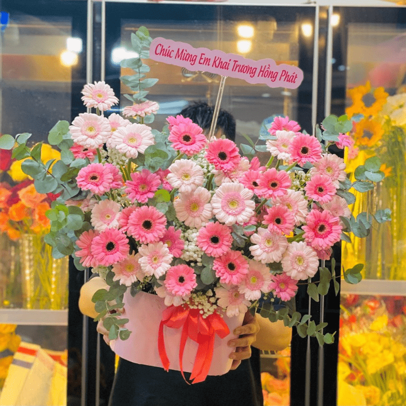 giỏ hoa khai trương để bàn