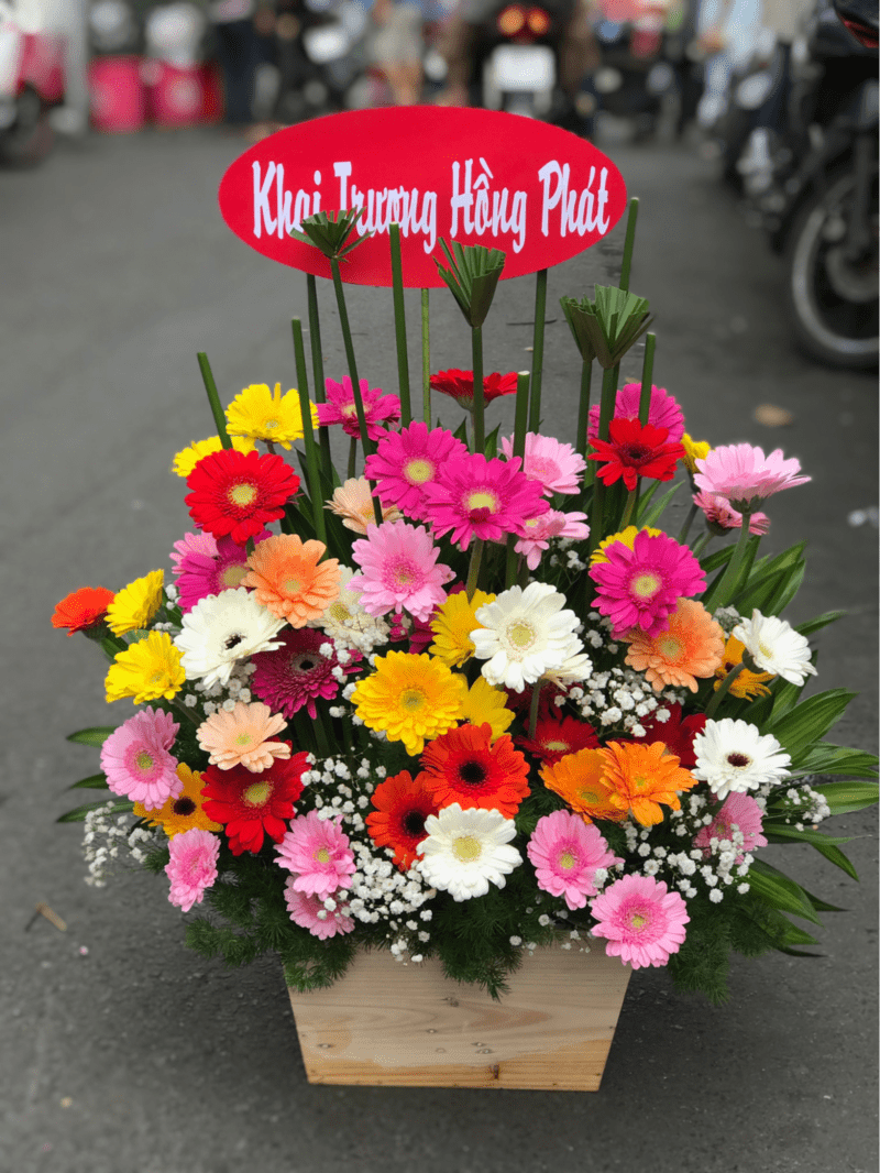 giỏ hoa khai trương để bàn