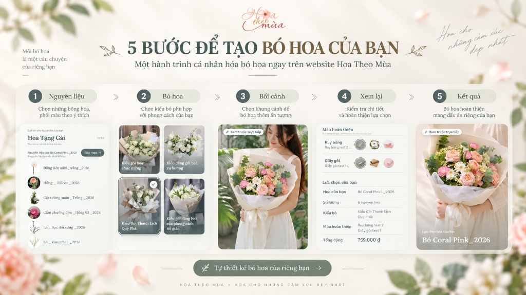 Quy trình 5 bước tự thiết kế bó hoa cá nhân hóa trên website Hoa Theo Mùa
